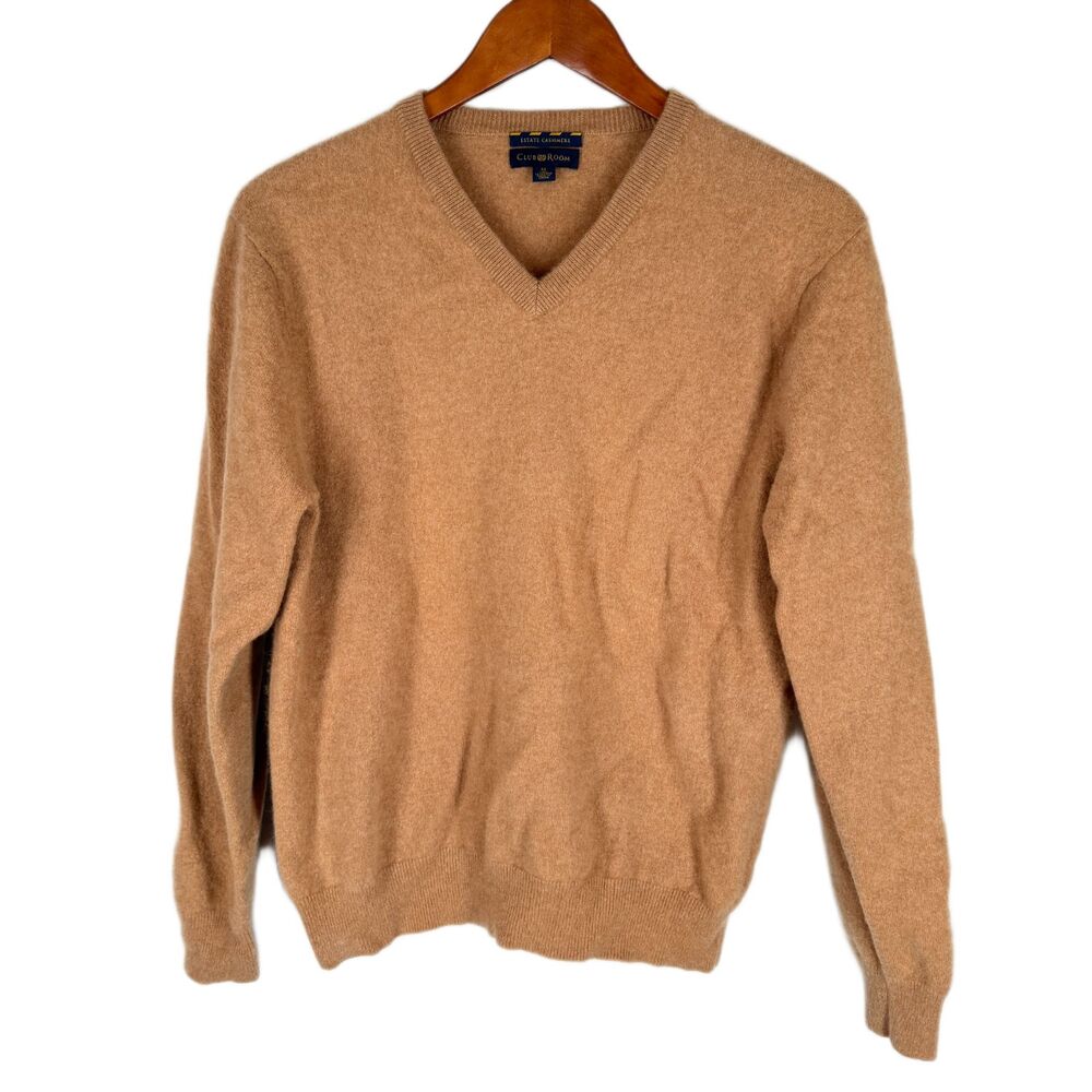 Club Room ESTATE CASHMERE Sweater M Tan Beige Crew Neck Quiet Luxury Minimalist